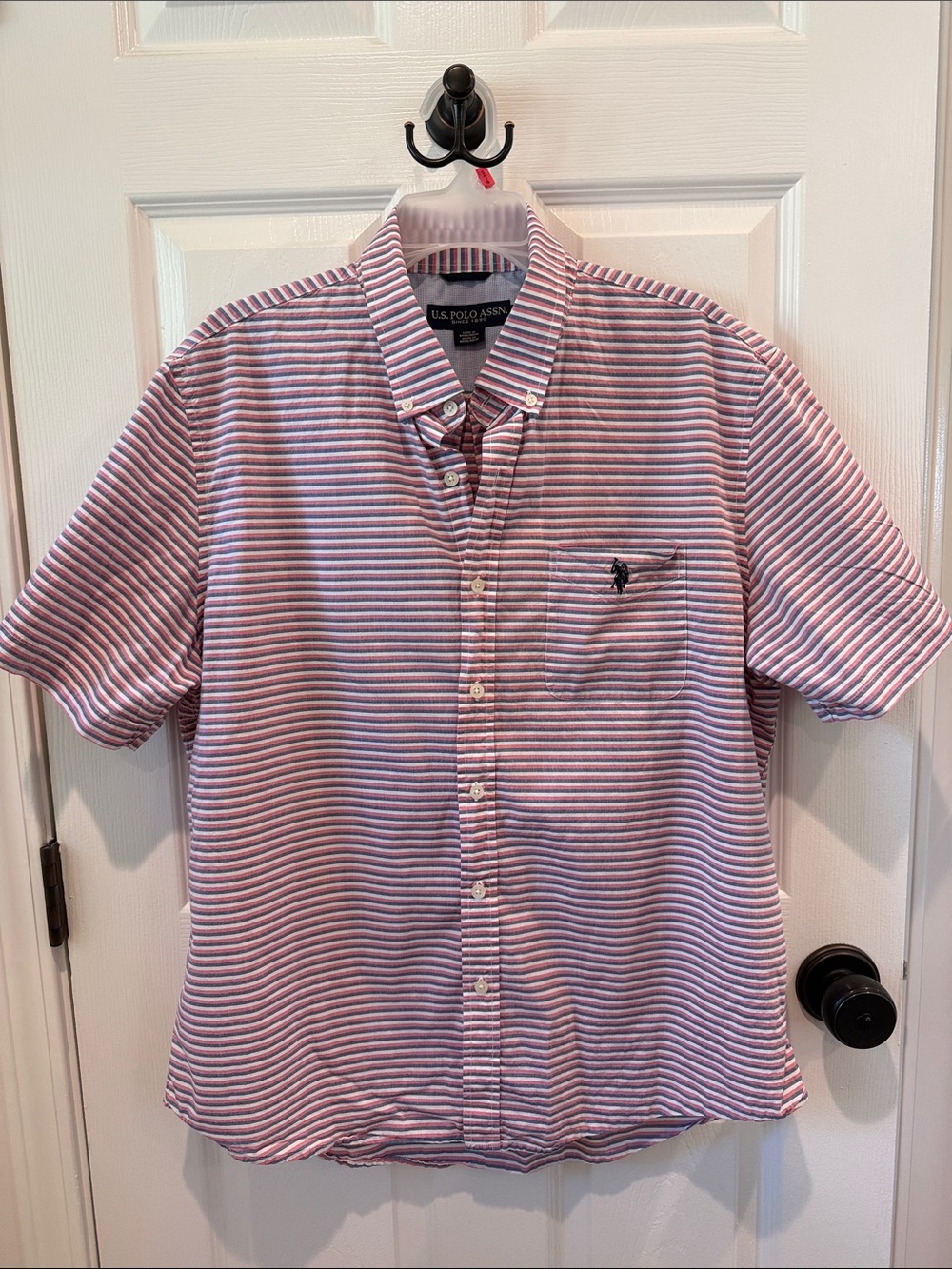 U.S. Polo Assn. Pink and White Striped Short-Sleeve Button-Down Shirt